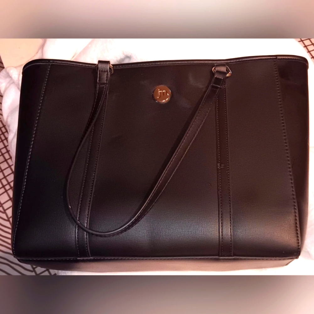 Jessica Moore Black Tote with Glossy Finish and Gold Accent